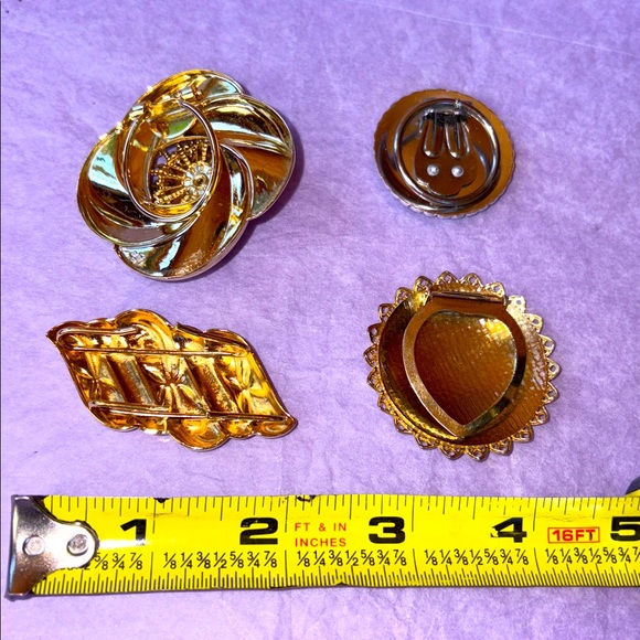 Estate Lot Scarf Clips Mother of Pearl, Pink Stone & Rhinestones, Gold Sunburst - Picture 6 of 9